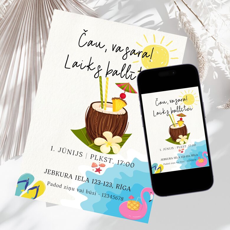 Vasaras ballītes "Čau vasara! Laiks ballītei" digitāls ielūgums